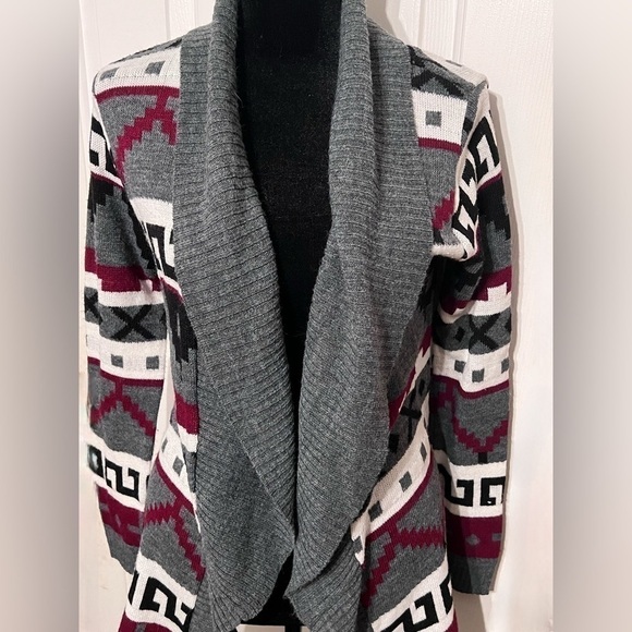 Say What? Women's Small Open Front Multicolor Aztec Long Sleeve Cardigan Sweater - Picture 1 of 3